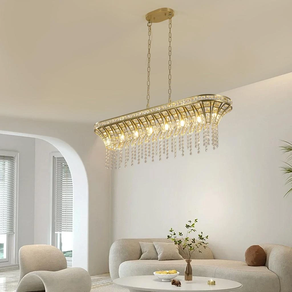商品Simplie Fun|Modern Champagne Gold Kitchen Island Light - Oval Crystal ceiling chandelier,价格¥3501,第3张图片详细描述
