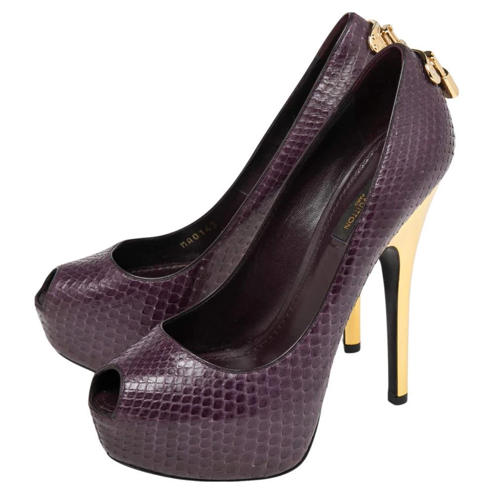 商品[二手商品] Louis Vuitton|Louis Vuitton Purple Python Oh Really! Peep Toe Platform Pumps Size 36.5,价格¥3926,第4张图片详细描述