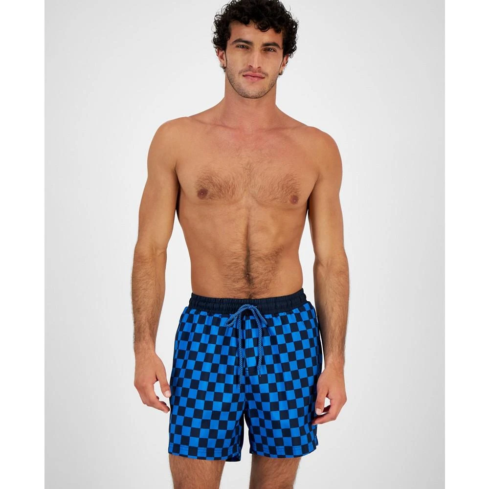 商品INC International|INC Men's Zane Checkerboard 5" Swim Trunks, Created for Macy's,价格¥56,第1张图片