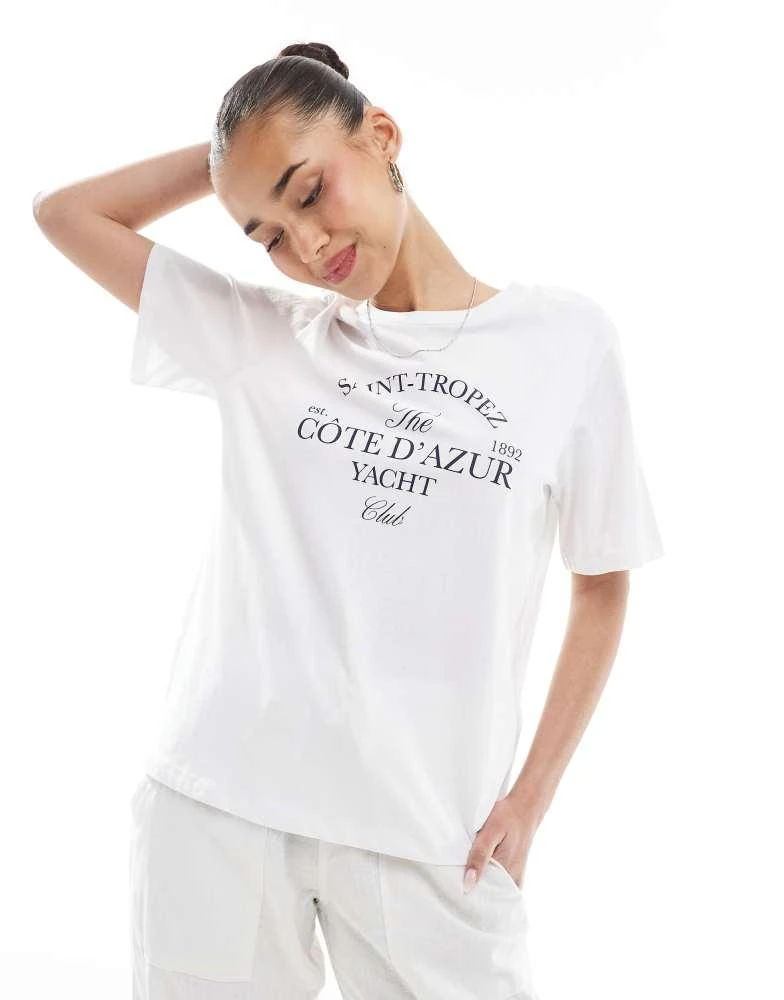 商品Pieces|Pieces cote d'azur graphic tee in white,价格¥126,第1张图片