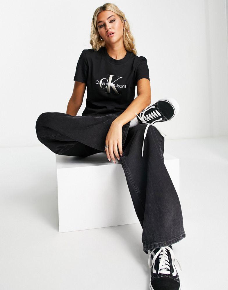 Calvin Klein Jeans gradient monologo t-shirt in black商品第4张图片规格展示