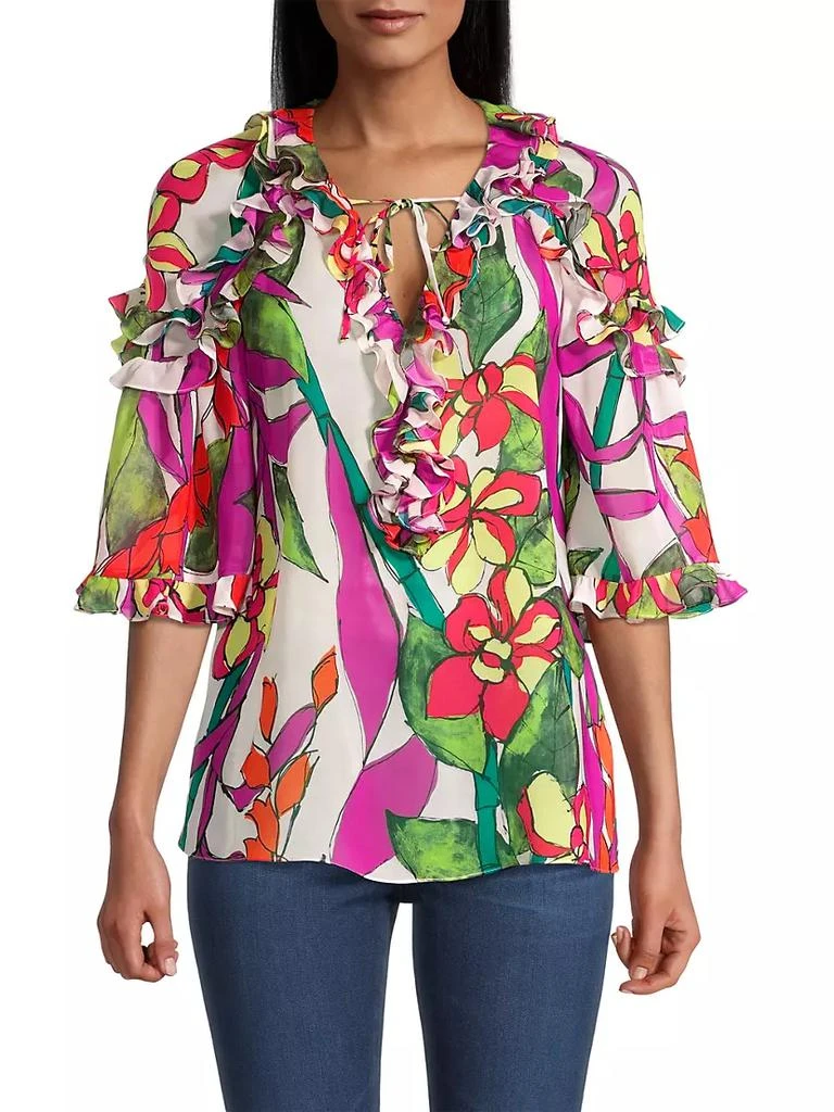 商品UNGARO|Kamilah Floral Chiffon Blouse,价格¥1385,第3张图片详细描述