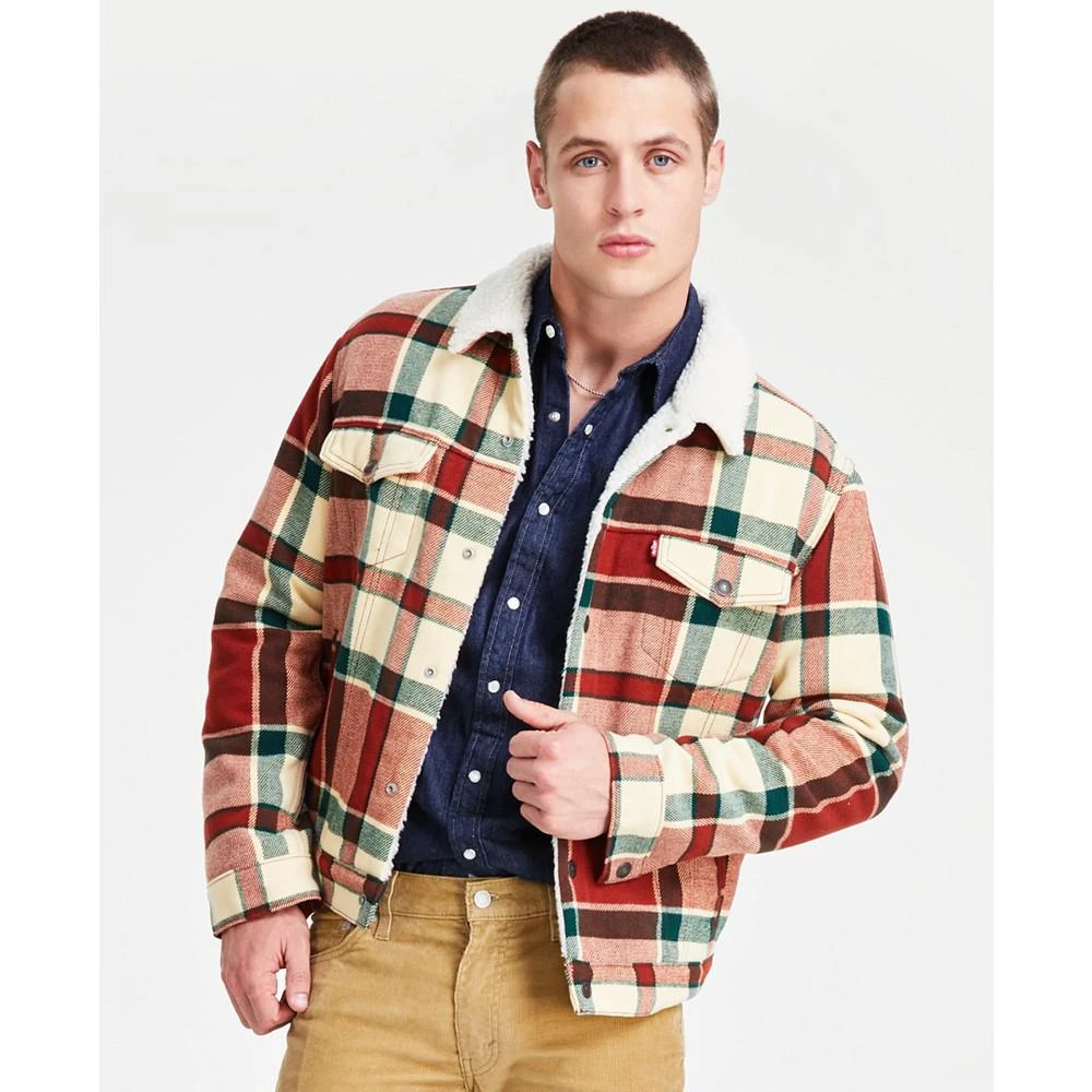 Men's Fleece Lined Plaid Trucker Jacket 商品