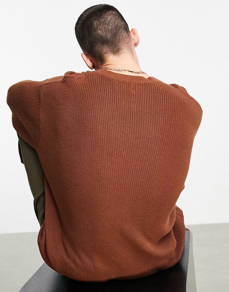 商品ASOS|ASOS DESIGN ribbed co-ord cotton jumper in brown,价格¥123,第4张图片详细描述