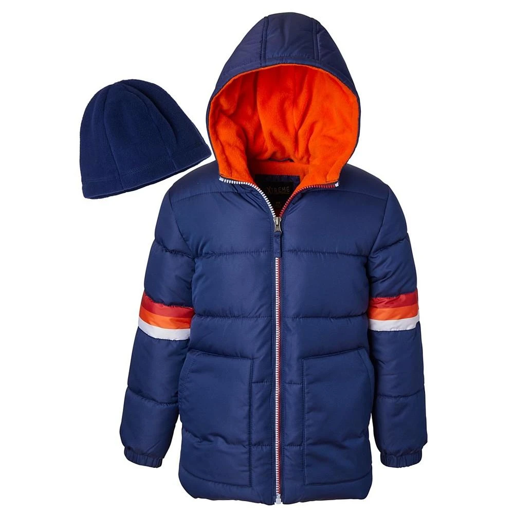 商品Ixtreme|Big Boys Sleeve Stripe Puffer Jacket with Fleece Hat, 2 Piece Set,价格¥191,第1张图片详细描述