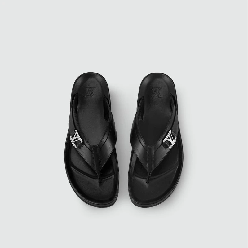 商品Louis Vuitton|【预售3-7天】LV/路易威登 男士黑色小牛皮人字拖鞋,价格¥6163,第1张图片