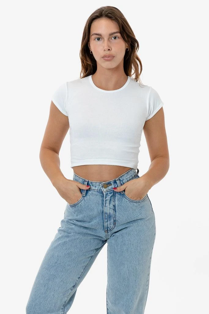 商品Los Angeles Apparel|43035 - Cap Sleeve Baby Rib Crop Top,价格¥194,第3张图片详细描述