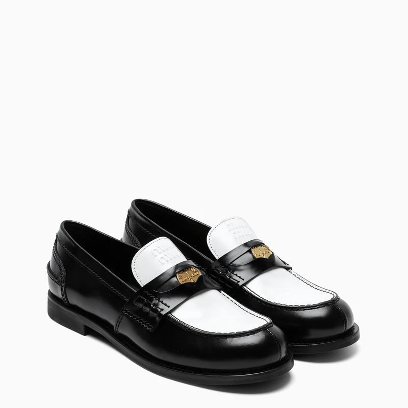 商品Miu Miu|Black/white leather Penny loafers,价格¥6167,第2张图片详细描述
