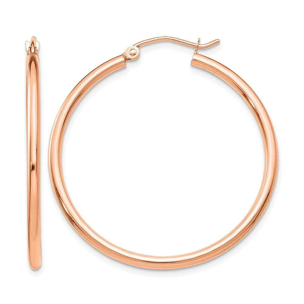 14K Gold 2x35mm Round Shape Hoop Earrings 商品