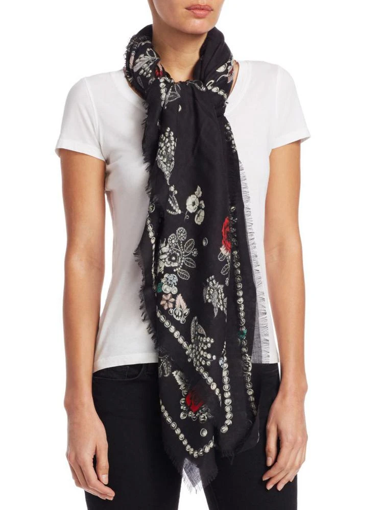 商品Alexander McQueen|Pearl & Skull Silk Scarf,价格¥1265,第1张图片