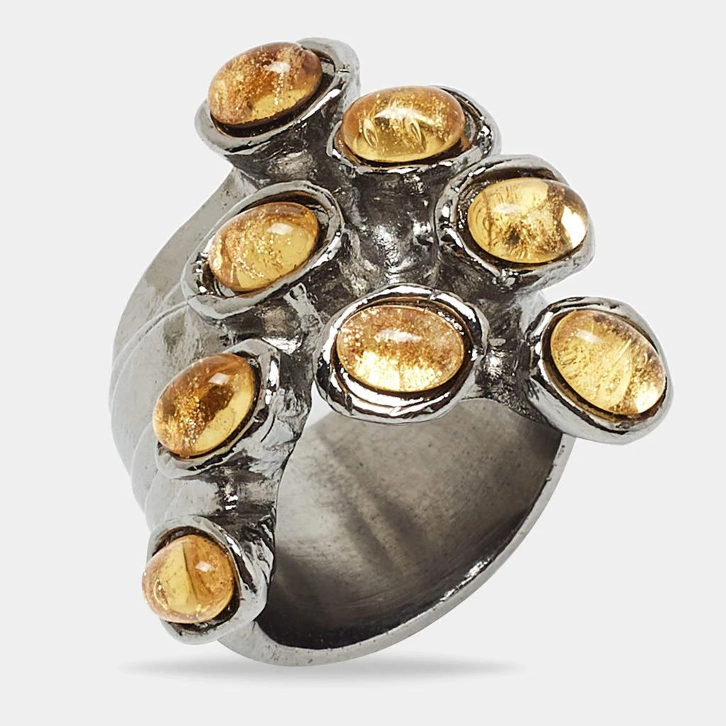 商品[二手商品] Yves Saint Laurent|Saint Laurent Paris Arty Dots Glass Gunmetal Tone Ring Size 53,价格¥966,第3张图片详细描述