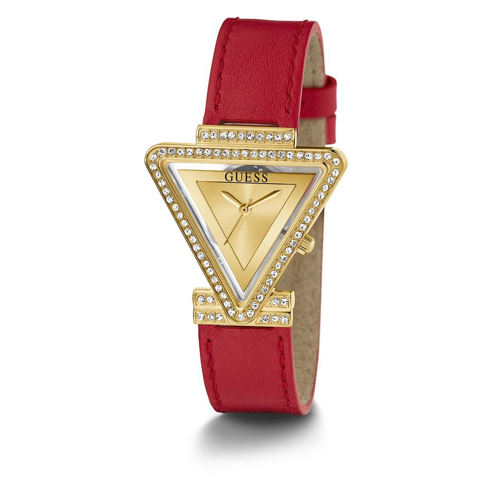 Women's Gold-Tone Glitz Red Genuine Leather Strap Watch, 34mm商品第5张图片规格展示