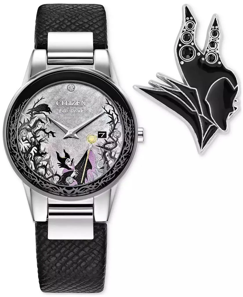 商品Citizen|Eco-Drive Women's Disney Villains Maleficent's Charm Black Leather Strap Watch 30mm Boxed Set,价格¥2575,第1张图片