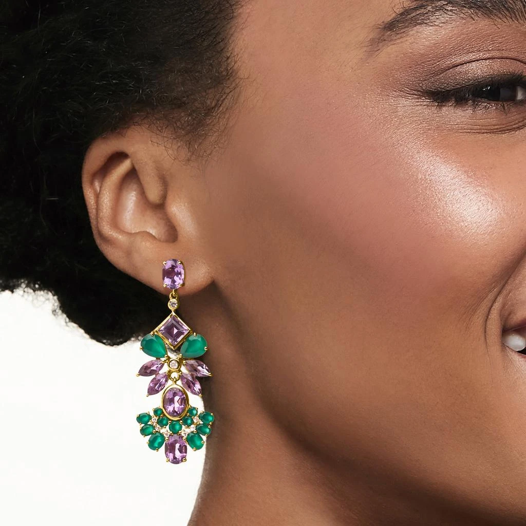 商品Ross-Simons|Amethyst and Green Chalcedony Drop Earrings With . White Topaz in 18kt Gold Over Sterling,价格¥3248,第2张图片详细描述