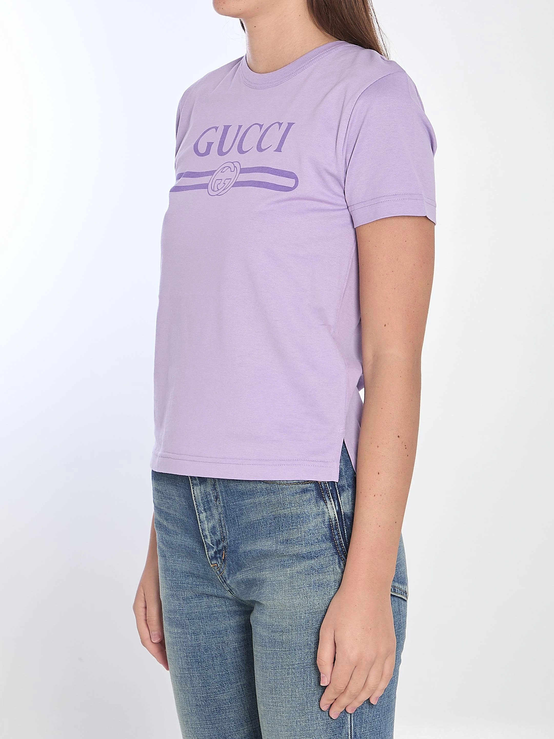 商品Gucci|Gucci 女士T恤 805285XJG055959 浅紫色,价格¥3885,第3张图片详细描述