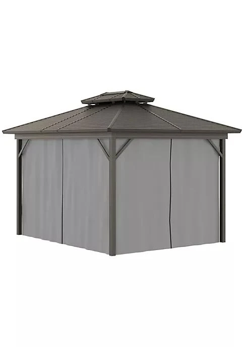 商品Outsunny|12 X 10 2 Tier Aluminum Hardtop Patio Gazebo Canopy With Breathable Mesh Netting And Privacy Sidewalls Black And Grey,价格¥13598,第2张图片详细描述
