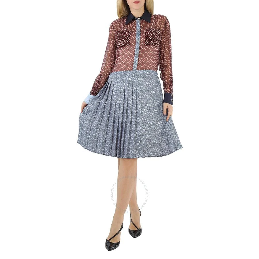 商品Burberry|Runway Red Monogram Print Silk Chiffon Pleated Shirt Dress,价格¥2709,第1张图片