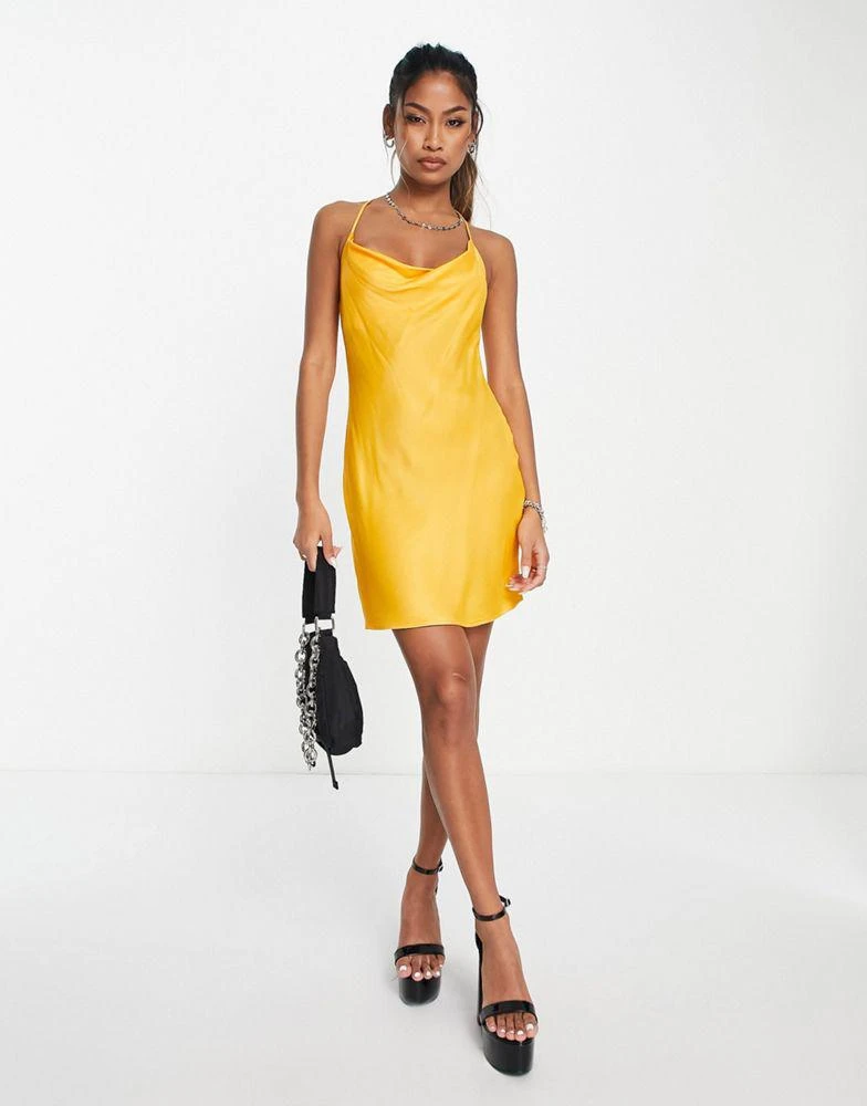 商品Bershka|Bershka ruched side cowl neck satin mini dress in yellow,价格¥156,第1张图片