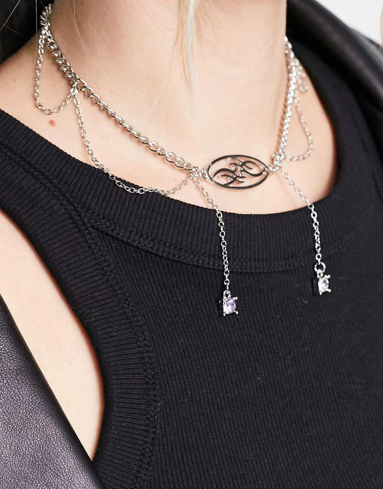 商品Reclaimed Vintage|Reclaimed Vintage tattoo pendant choker with drop details in silver,价格¥125,第3张图片详细描述