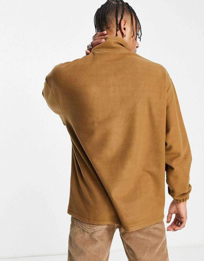 商品ASOS|ASOS Daysocial oversized quarter zip sweatshirt in polar fleece with logo print in brown,价格¥195,第4张图片详细描述