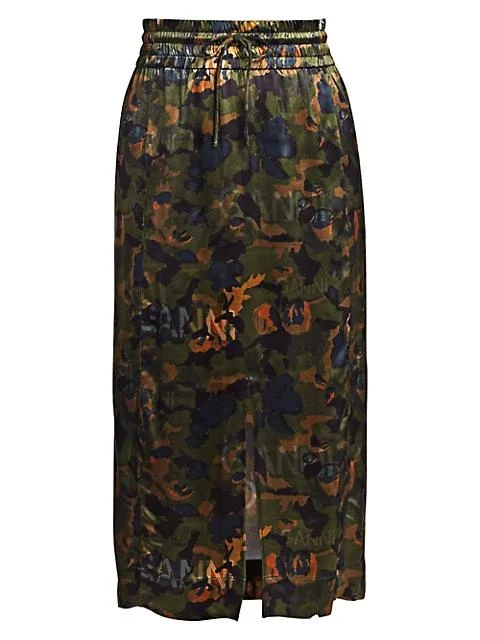 商品Ganni|Floral Print Satin Midi Skirt,价格¥750,第1张图片