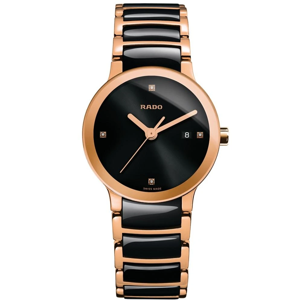 商品Rado|Women's Swiss Centrix Diamond Accent Black High-Tech Ceramic and Rose Gold-Tone PVD Stainless Steel Bracelet Watch 28mm R30555712,价格¥10177,第1张图片