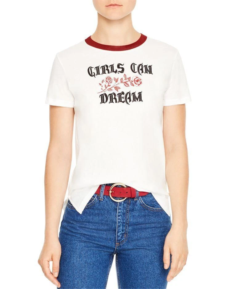 商品Sandro|Contrast-Trim Girls Can Dream Graphic Tee,价格¥352,第1张图片
