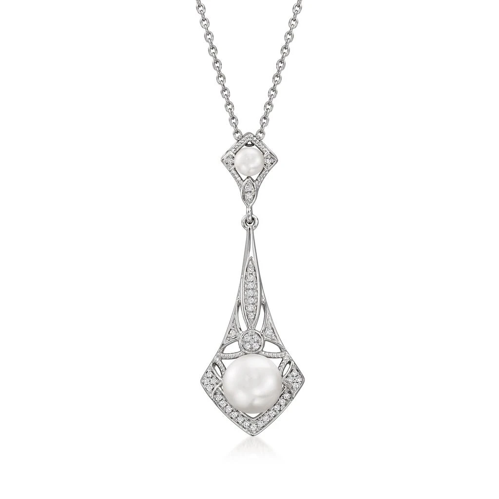 商品Ross-Simons|Ross-Simons 3.5-8mm Cultured Pearl and . Diamond Vintage-Style Pendant Necklace in Sterling Silver,价格¥1263,第1张图片