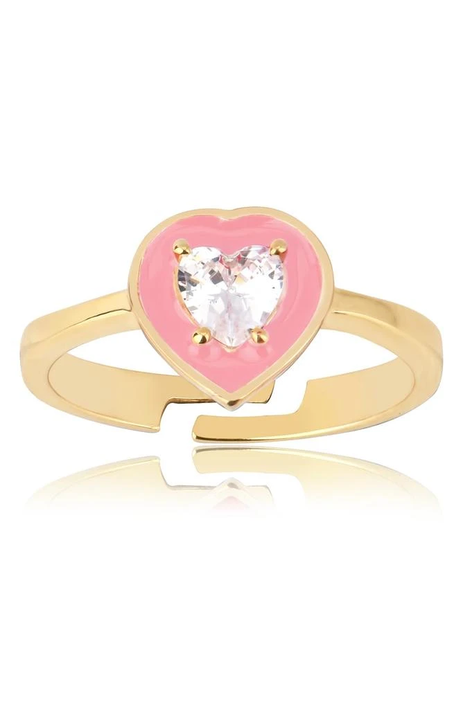 商品Gabi Rielle|14K Gold Plated Sterling Silver Pink Enamel CZ Heart Adjustable Ring,价格¥347,第2张图片详细描述