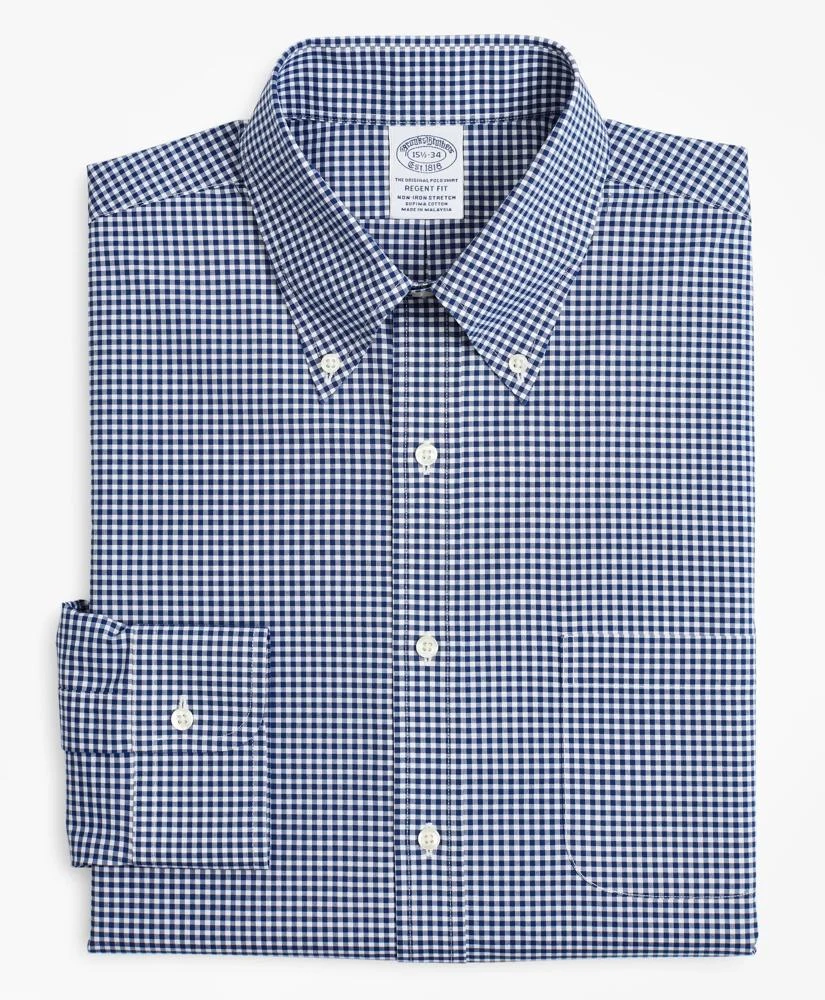 商品Brooks Brothers|Stretch Regent Regular-Fit  Dress Shirt, Non-Iron Poplin Button-Down Collar Gingham,价格¥408,第4张图片详细描述