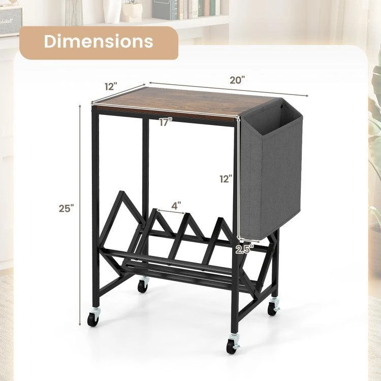 Rolling Record Player Stand 2-Tier with Vinyl Storage and Magazine Holder Bag 商品
