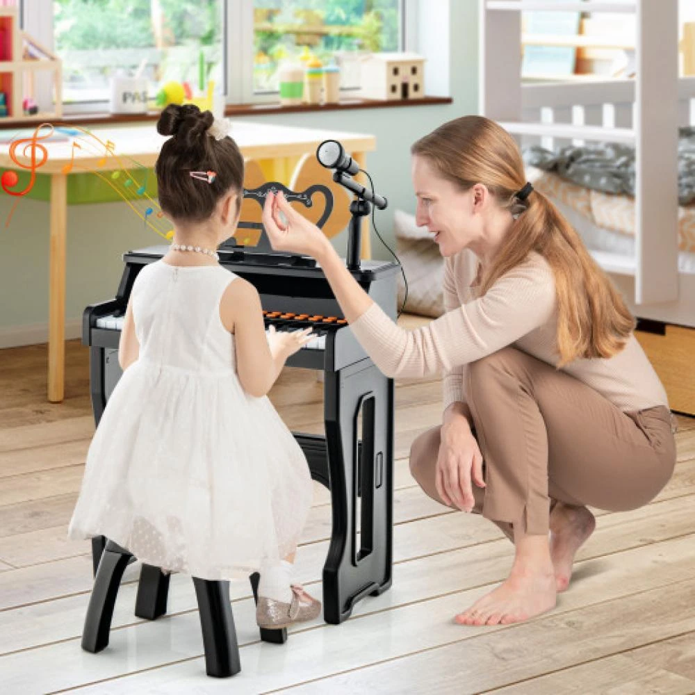 商品Hivvago|37 Keys Music Piano with Microphone Kids Piano Keyboard with Detachable Music Stand-Black,价格¥493,第1张图片