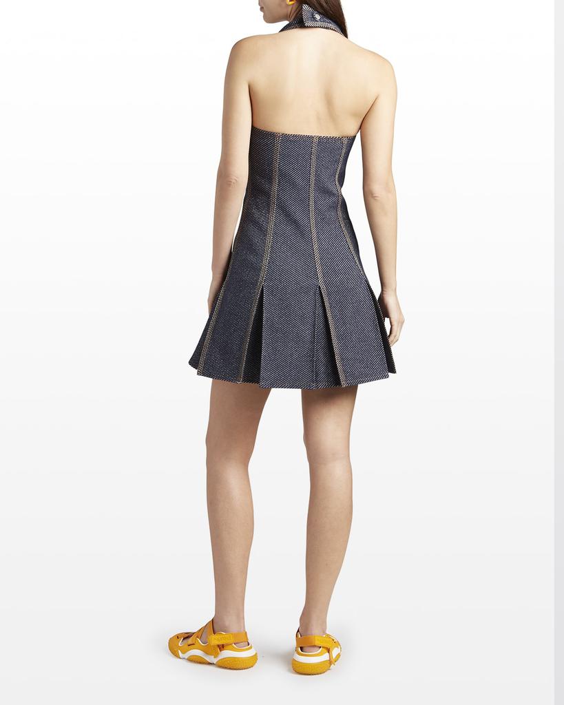 Zip-Front Denim Twill Halter Mini Dress商品第4张图片规格展示