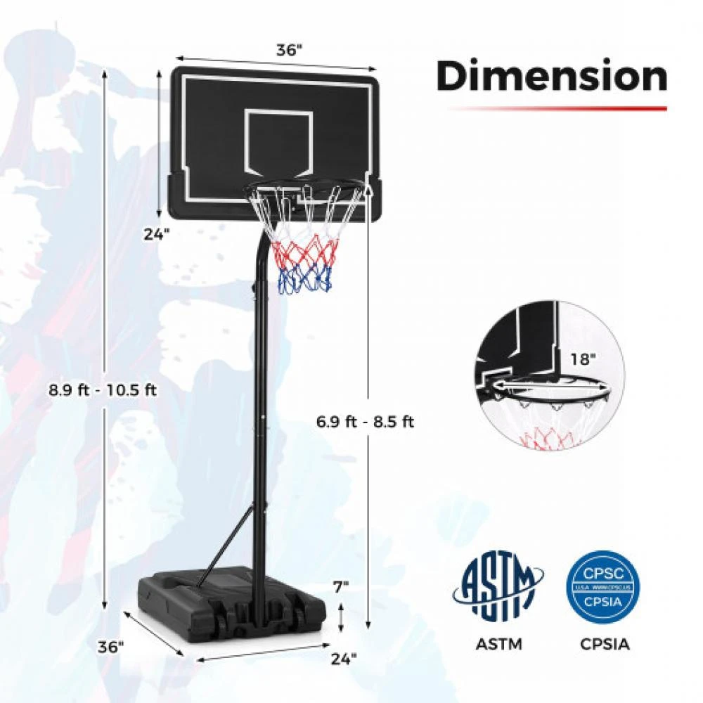 商品Hivvago|Portable Outdoor Basketball Hoop 6.9-8.5 FT Adjustable with Fillable Base Shatterproof PC Backboard,价格¥1435,第5张图片详细描述
