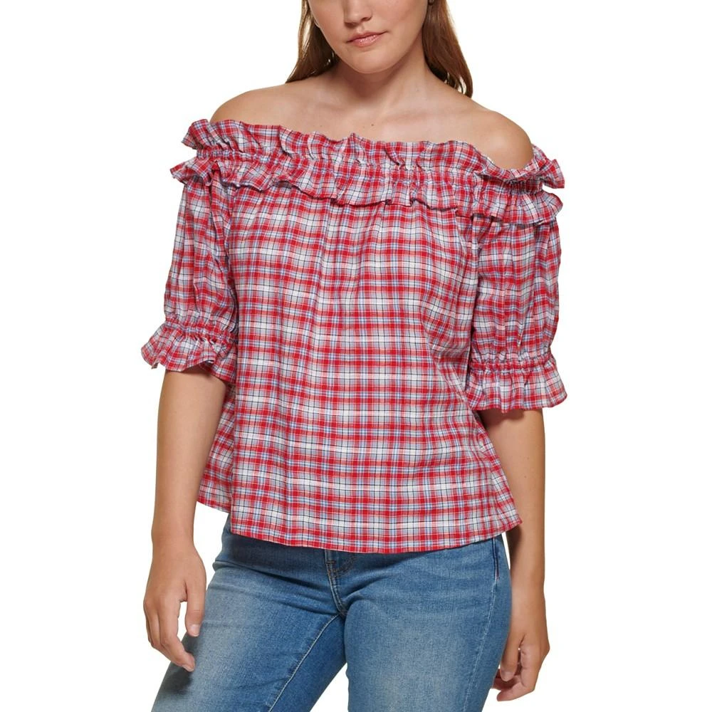 商品Tommy Hilfiger|Women's Plaid Off-The-Shoulder Top,价格¥95,第1张图片