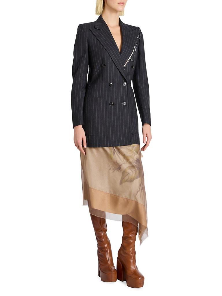 Bylee Double-Breasted Pin-Stripe Wool-Blend Blazer商品第2张图片规格展示