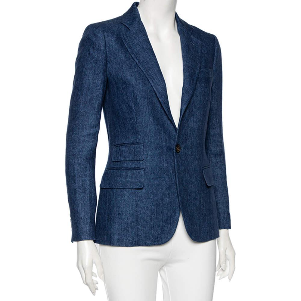 商品[二手商品] Ralph Lauren|Polo Ralph Lauren Indigo Blue Linen Button Front Blazer S,价格¥2304,第4张图片详细描述