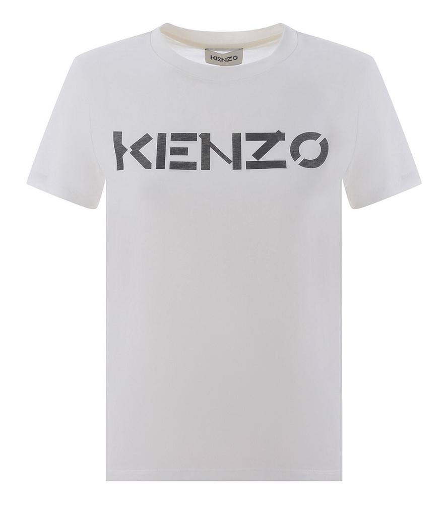 Kenzo Ladies White Logo-print Cotton T-shirt, Size Small商品第1张图片规格展示