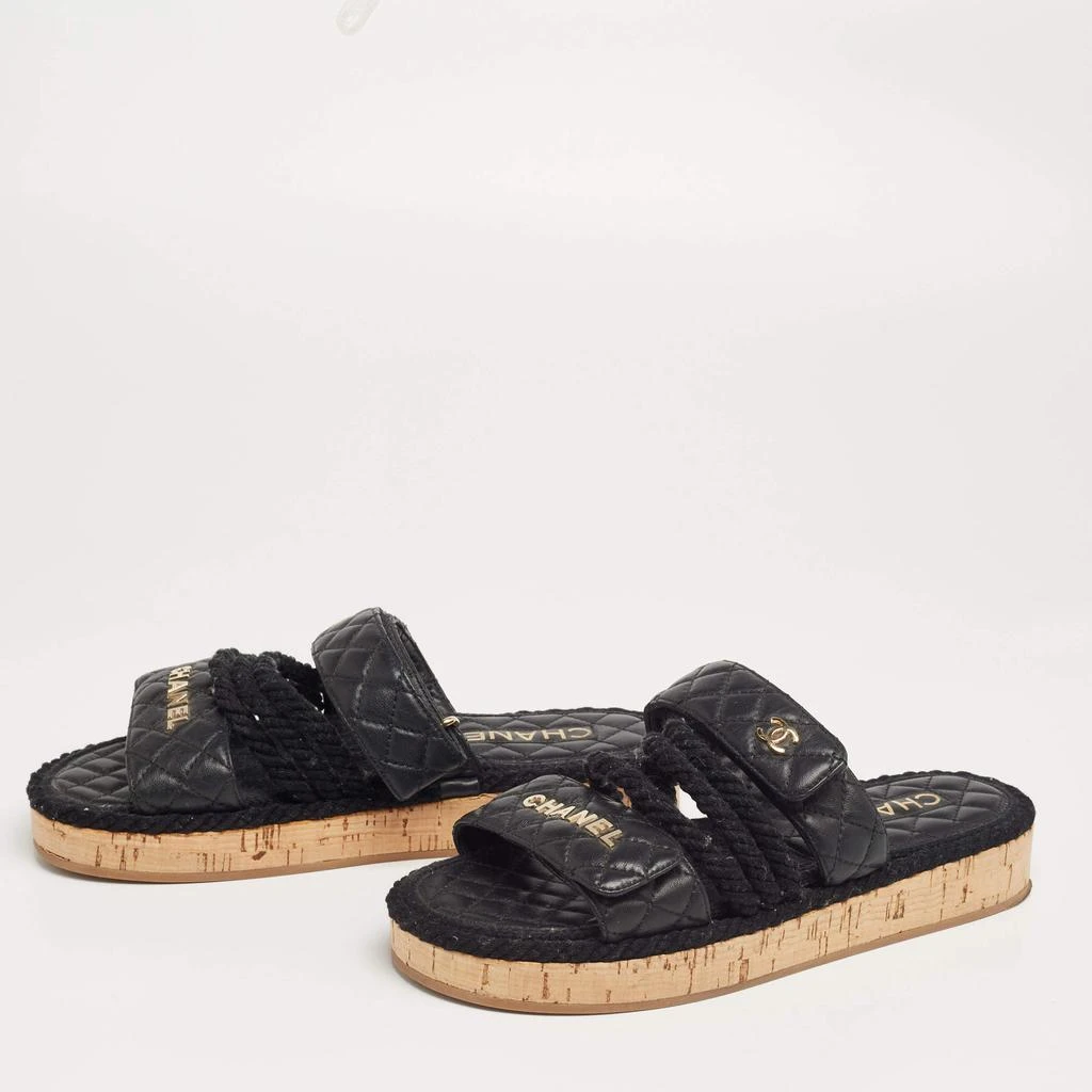 商品[二手商品] Chanel|Chanel Black Leather Quilted Rope CC Flat Sandals Size 38,价格¥7599,第2张图片详细描述