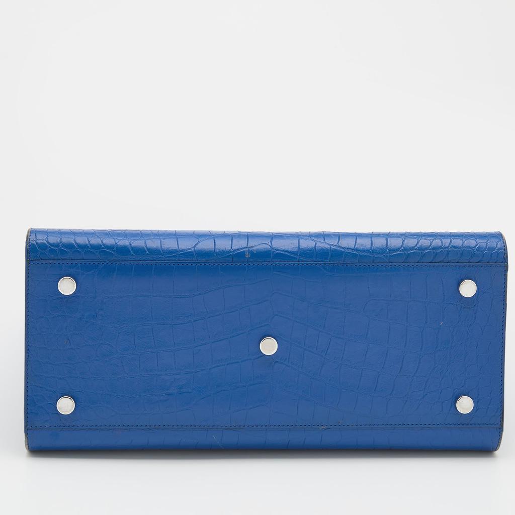 Saint Laurent Blue Croc Embossed Leather Small Classic Sac De Jour Tote商品第6张图片规格展示