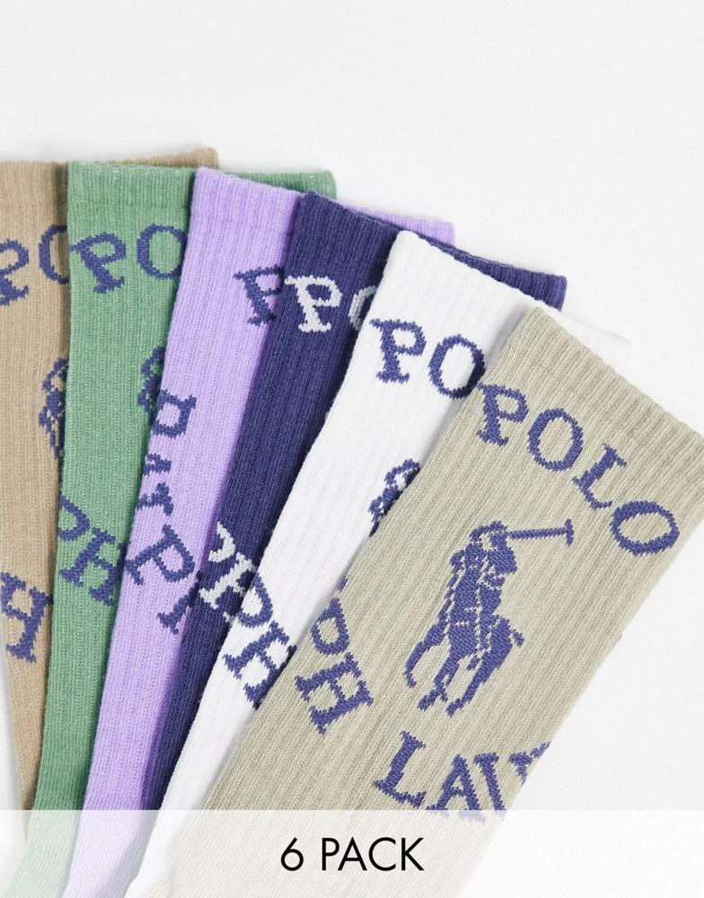 商品Ralph Lauren|Polo Ralph Lauren x ASOS exclusive collab 6 pack sport socks in navy, cream, purple, green with circle logo,价格¥257,第1张图片