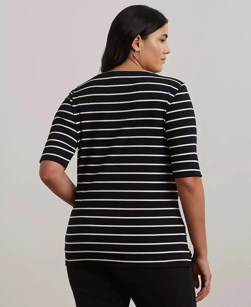 Plus Size Striped Cotton Boatneck T-Shirt 商品