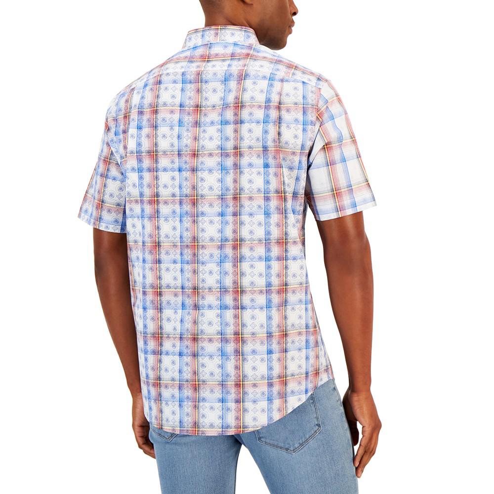 Men's Bally Plaid Refined Woven Short-Sleeve Shirt, Created for Macy's商品第2张图片规格展示