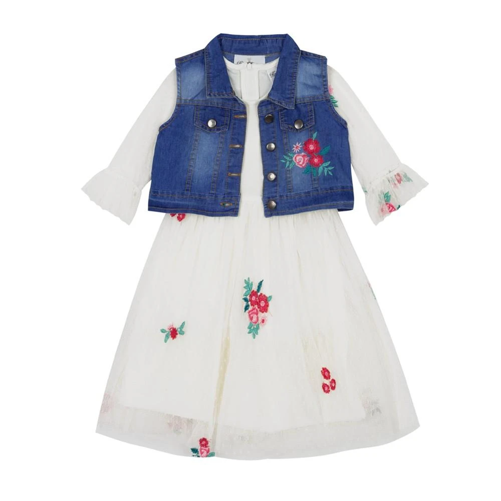 商品Rare Editions|Toddler Girls Denim Vest to Embroidered Mesh Dress,价格¥216,第3张图片详细描述