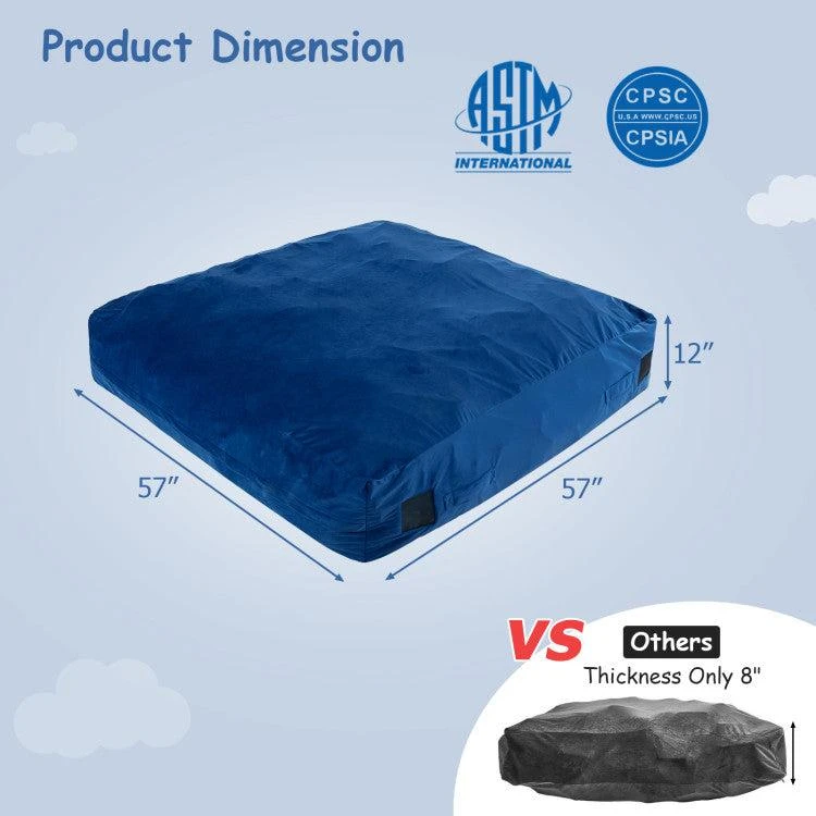 57 x 57 Inch Crash Pad Sensory Mat with Foam Blocks and Washable Velvet Cover-Blue 商品