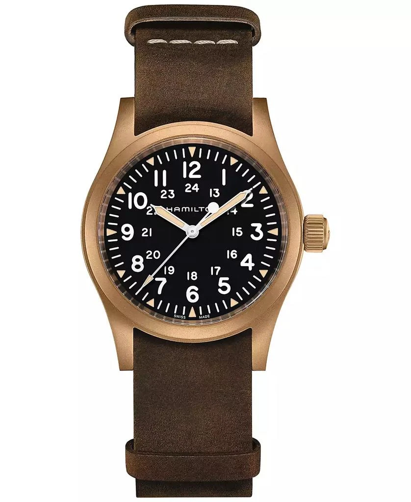 商品Hamilton|Men's Swiss Mechanical Khaki Field Brown Leather Strap Watch 38mm,价格¥6696,第1张图片