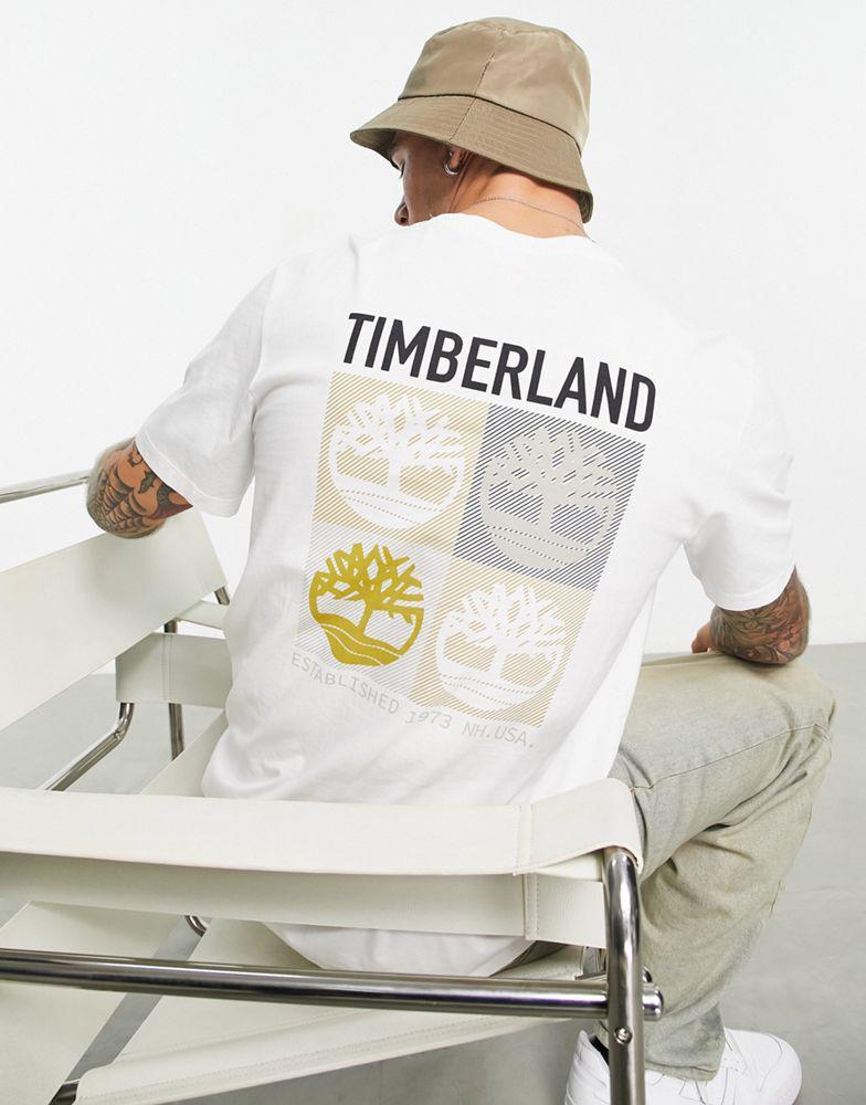 商品Timberland|Timberland Multi Logo back print t-shirt in white,价格¥293,第1张图片