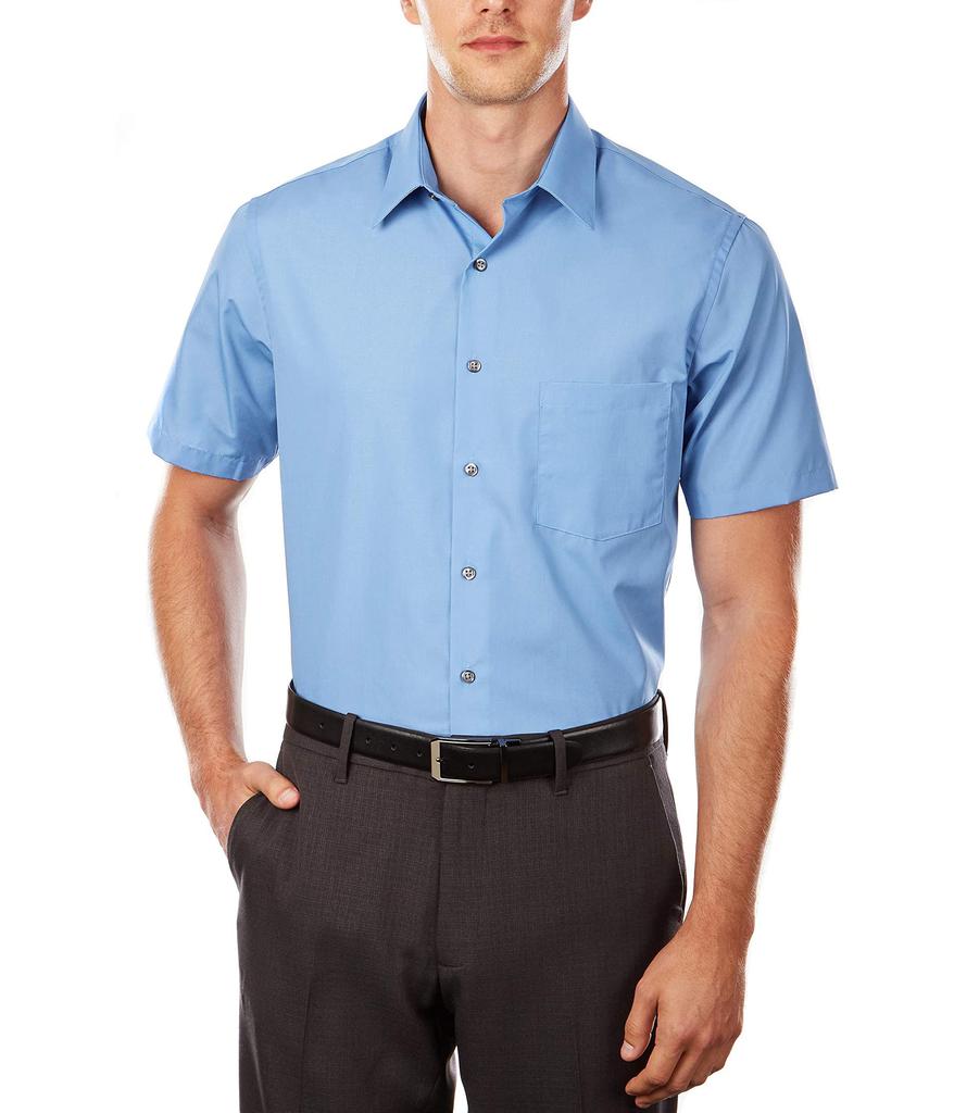 Men's Short Sleeve Dress Shirt Regular Fit Poplin Solid商品第2张图片规格展示