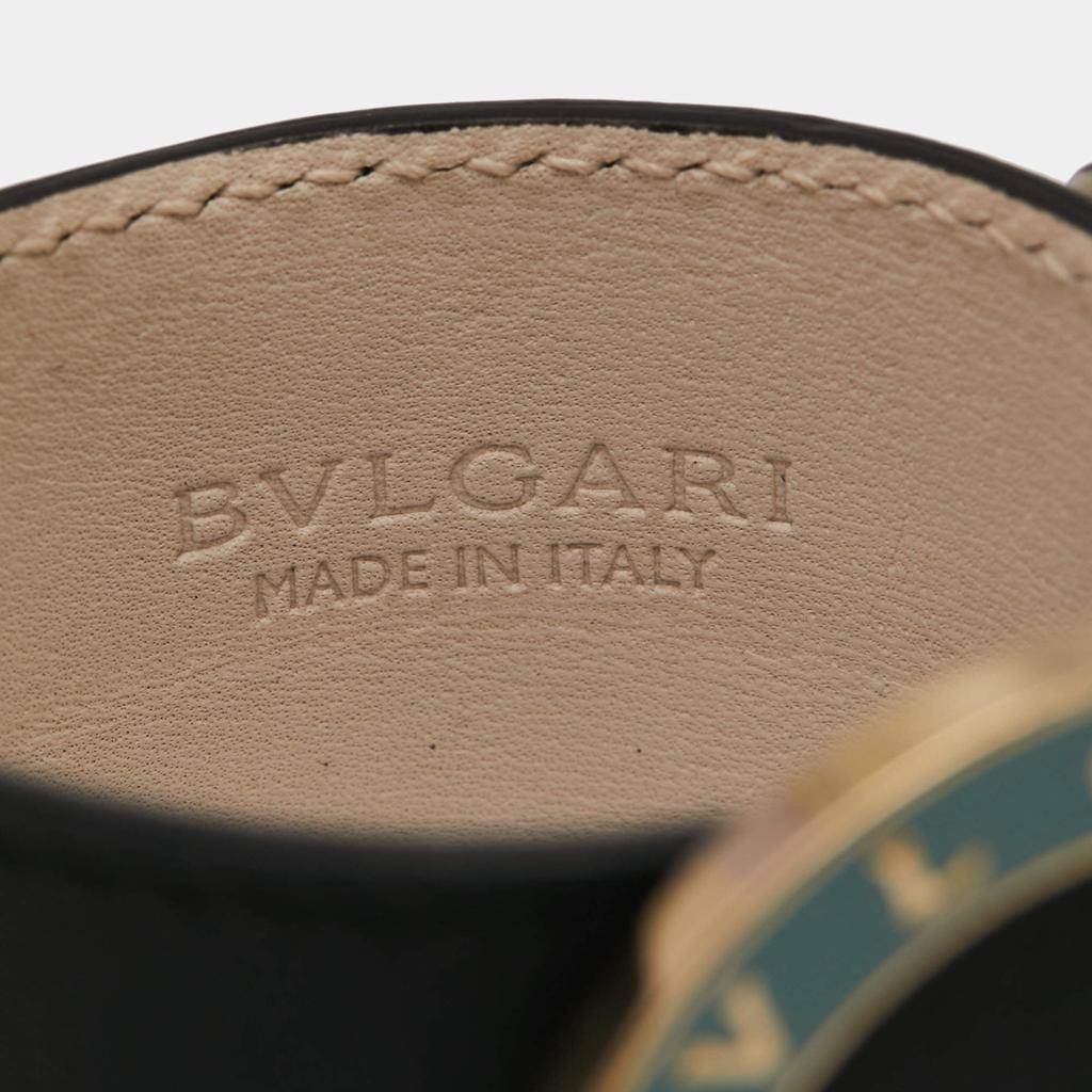 Bvlgari Pale Gold Tone Wrap Black Leather Bracelet商品第5张图片规格展示