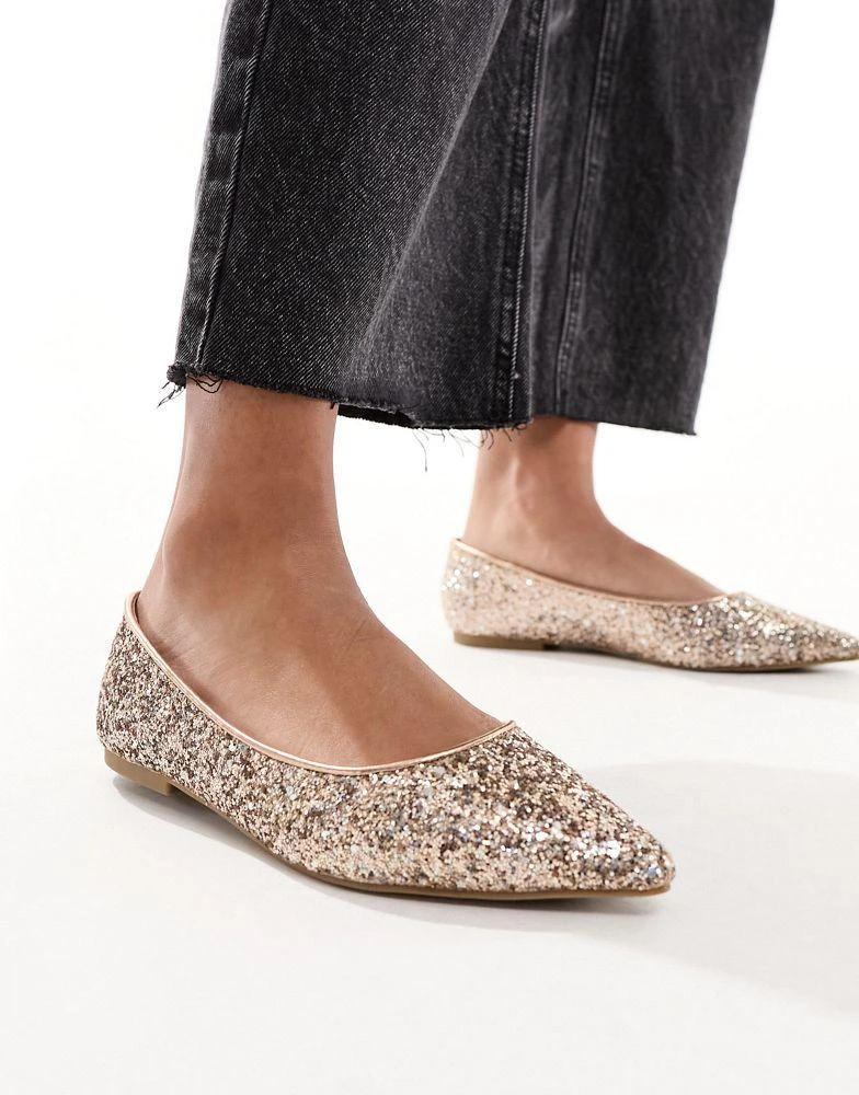 商品ASOS|ASOS DESIGN Lucky pointed ballet flats in rose gold glitter,价格¥114,第1张图片